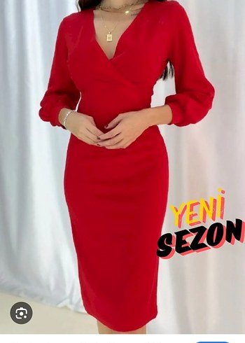 Trendyol & Milla Kruvaze Yaka Kırmızı Midi Elbise