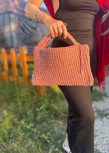 Pembe Örgü Kadın El Çantası