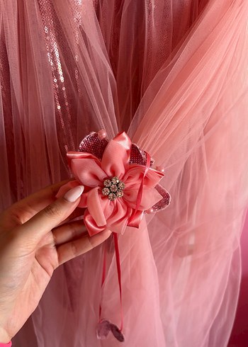 Pembe Parlak Askılı Drapeli Kız Elbisesi - Görsel 4