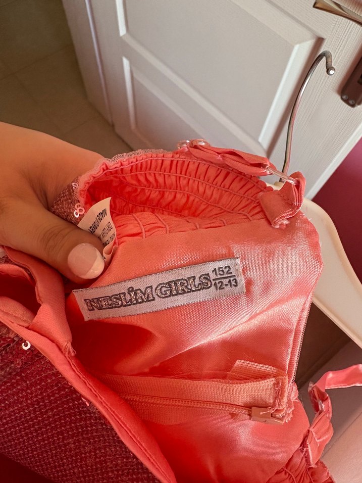 Pembe Parlak Askılı Drapeli Kız Elbisesi - Görsel 5