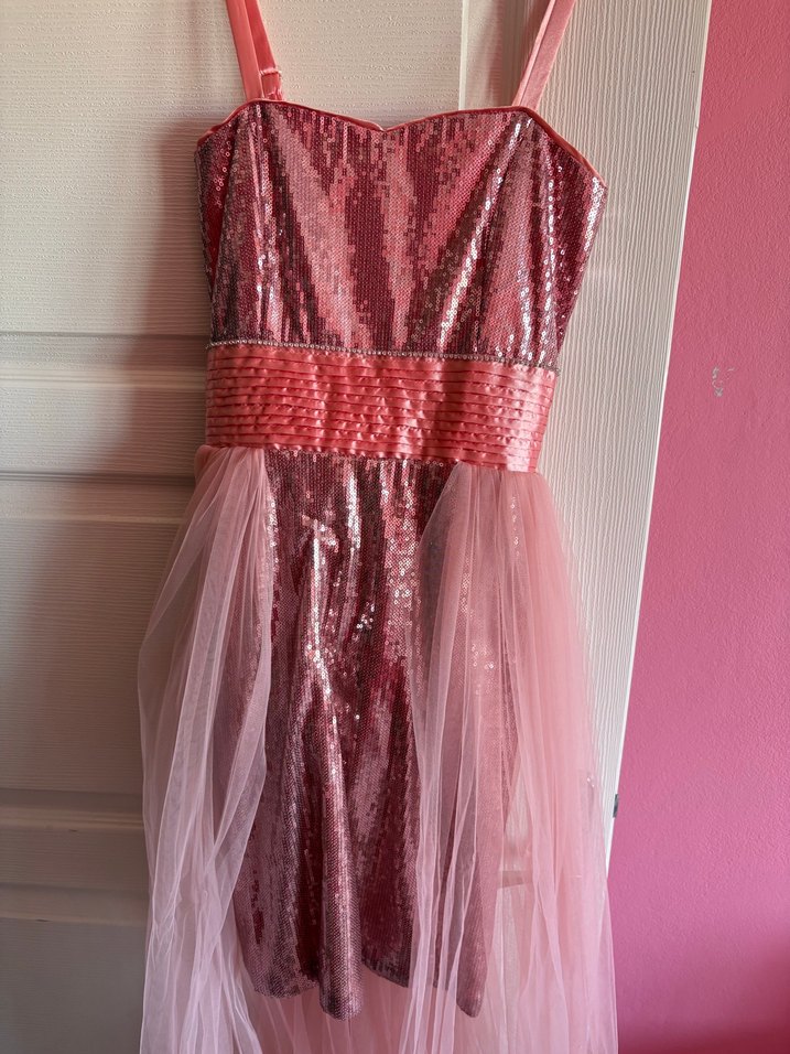 Pembe Parlak Askılı Drapeli Kız Elbisesi - Görsel 2