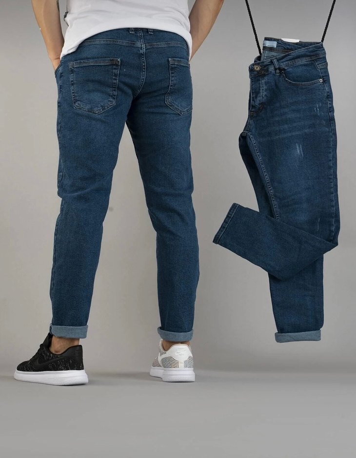 Slim Fit Likralı Tırnaklı Mavi Kot Pantolon - Görsel 2