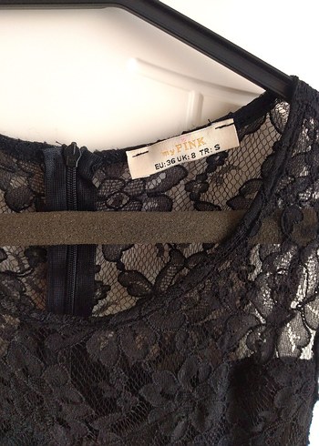 Dantel Detaylı Siyah V Yaka Midi Elbise - Görsel 6