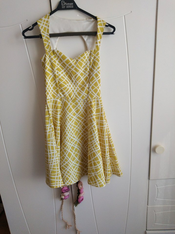 Sarı Pilili Midi Bohem Elbise - Görsel 2