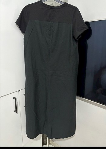 Siyah Kısa Kollu Salaş Midi Elbise - Görsel 2