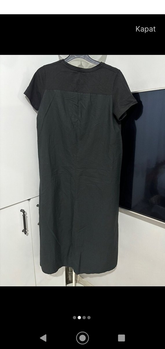 Siyah Kısa Kollu Salaş Midi Elbise - Görsel 2