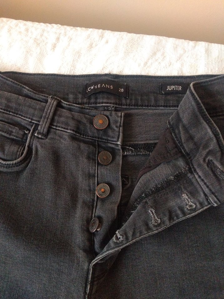 Düğmeli Gri Kadın Denim Pantolon - Görsel 4