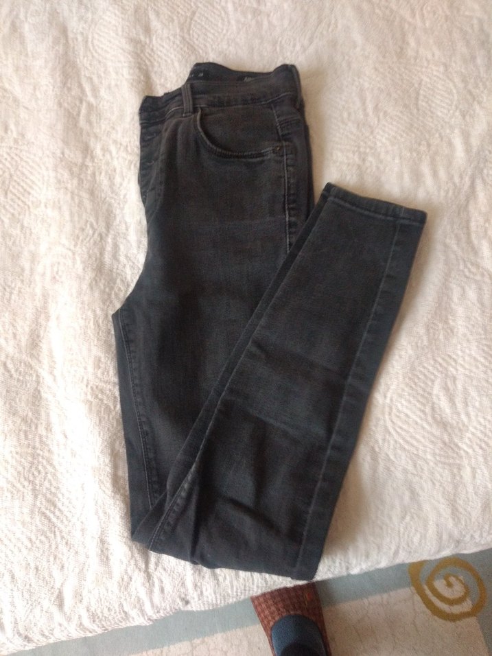 Düğmeli Gri Kadın Denim Pantolon - Görsel 2