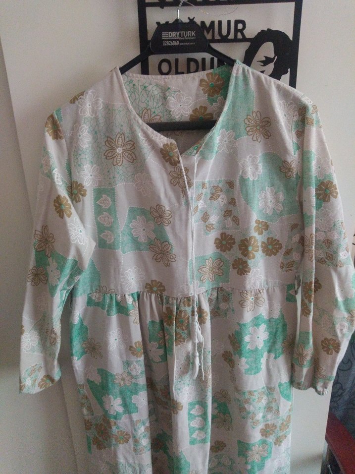 Uzun Desenli Keten Elbise - Görsel 2