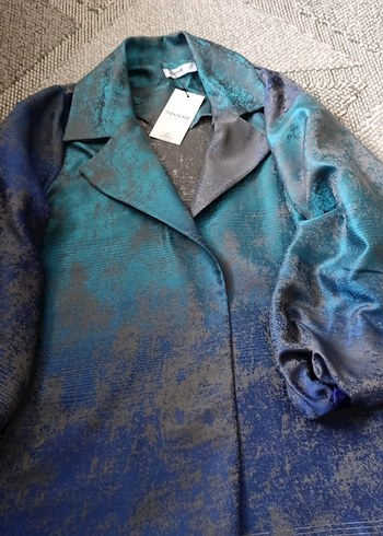 Kadın Mavi Gri kısa Salaş Ceket etiketli sıfır ürün 2 numara - Görsel 4