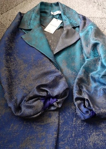 Kadın Mavi Gri kısa Salaş Ceket etiketli sıfır ürün 2 numara - Görsel 3