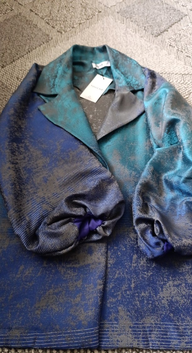 Kadın Mavi Gri kısa Salaş Ceket etiketli sıfır ürün 2 numara - Görsel 3