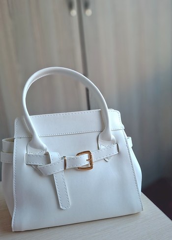 Beyaz Deri Kadın Çanta Tokalı Modern - Görsel 2