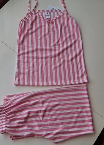 Diğer Pembe Çizgili İp Askılı uzun pijama