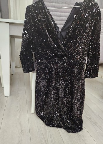 Payetli Siyah Uzun Abiye Elbise - Görsel 2