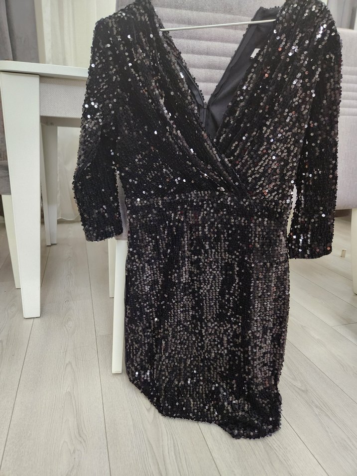 Payetli Siyah Uzun Abiye Elbise - Görsel 2