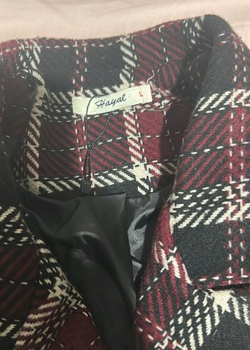 Bordo Ekose Düğmeli Kadın Midi Kaban - Görsel 3