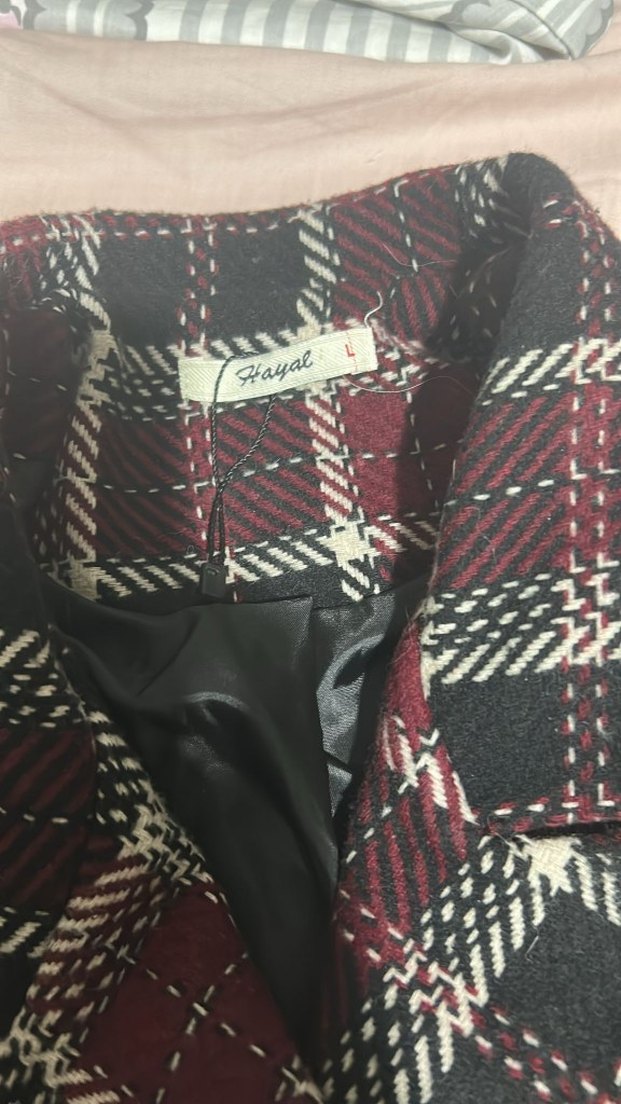 Bordo Ekose Düğmeli Kadın Midi Kaban - Görsel 3