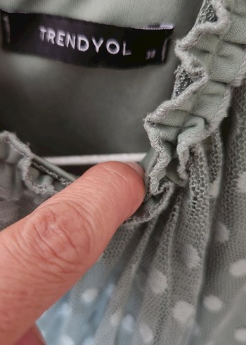 Puantiyeli Yeşill mini elbise - Görsel 4