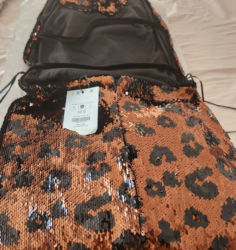 Kahverengi Pul Payetli Yılan Desenli Mini Elbise - Görsel 3