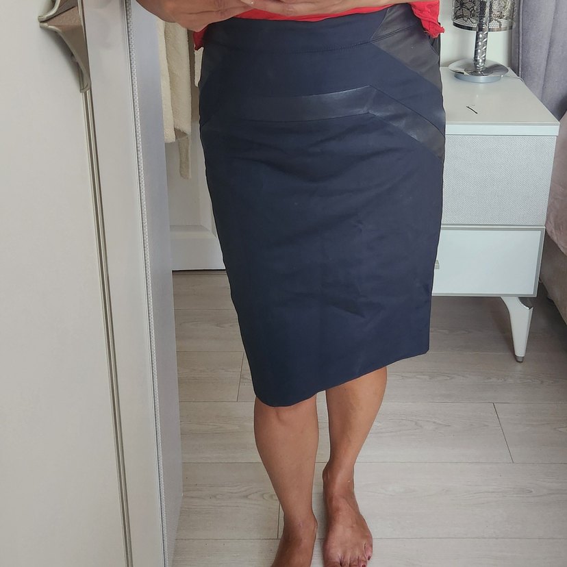 Network lacivert deri detay Midi Kalem Etek - Görsel 2