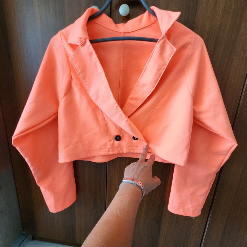 Düğmeli Kısa Turuncu Kadın Ceket - Görsel 2