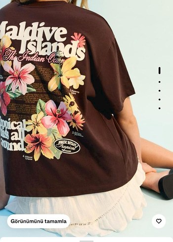 Bershka Kahverengi Baskılı Kısa Kollu Tişört
