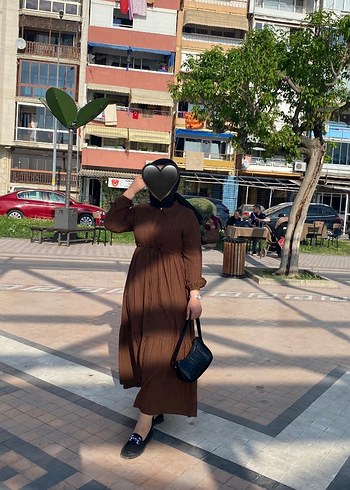 2K Kahverengi Uzun Salaş Elbise