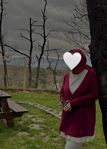 Bordo Dökümlü Kadın Triko Hırka takım ikili