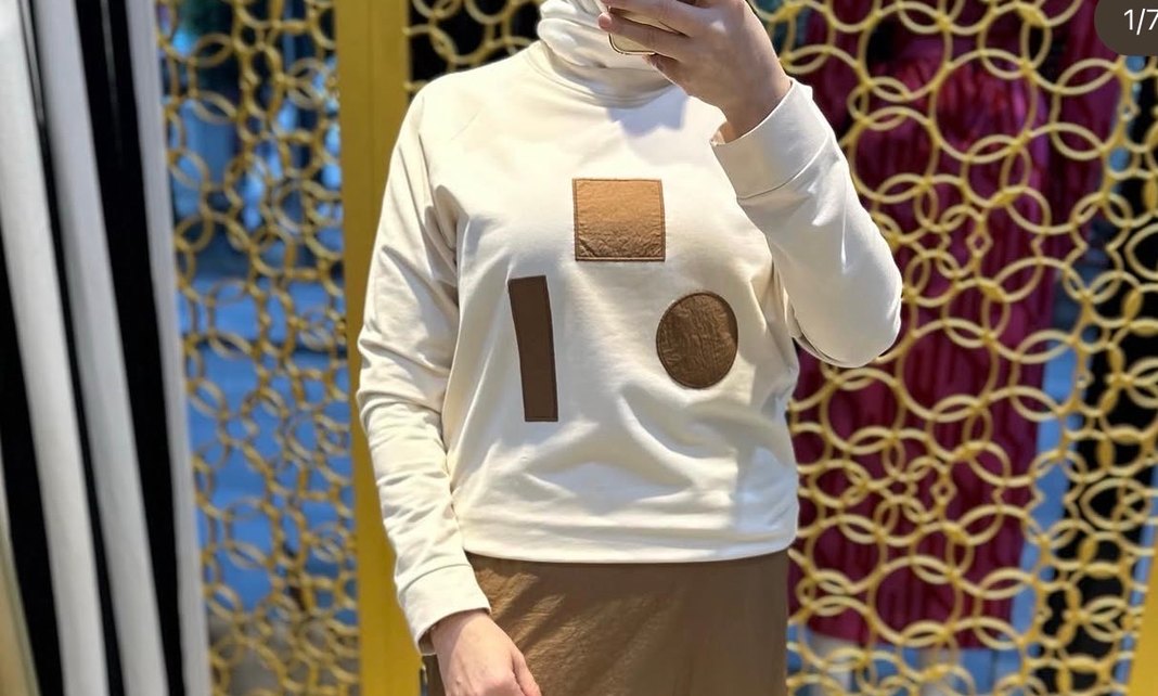 Kadın Beyaz Baskılı Salaş Sweatshirt nuss - Görsel 2