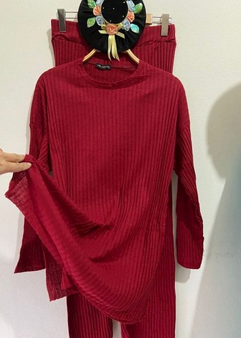 Kadın Koyu Kırmızı Triko Takım - Görsel 2