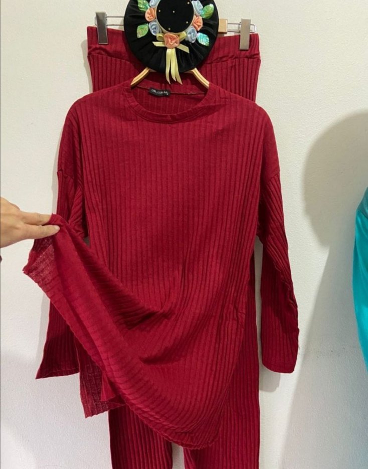 Kadın Koyu Kırmızı Triko Takım - Görsel 2