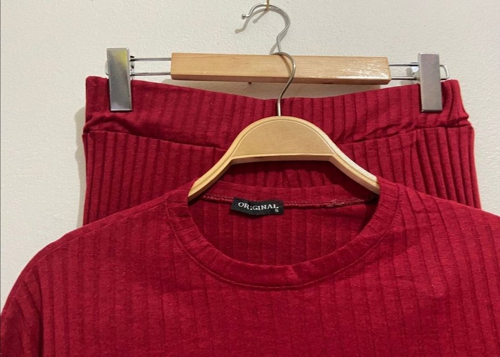 Kadın Koyu Kırmızı Triko Takım - Görsel 3