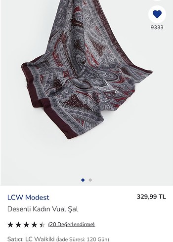 LCW Modest Desenli Kadın Vual Şal