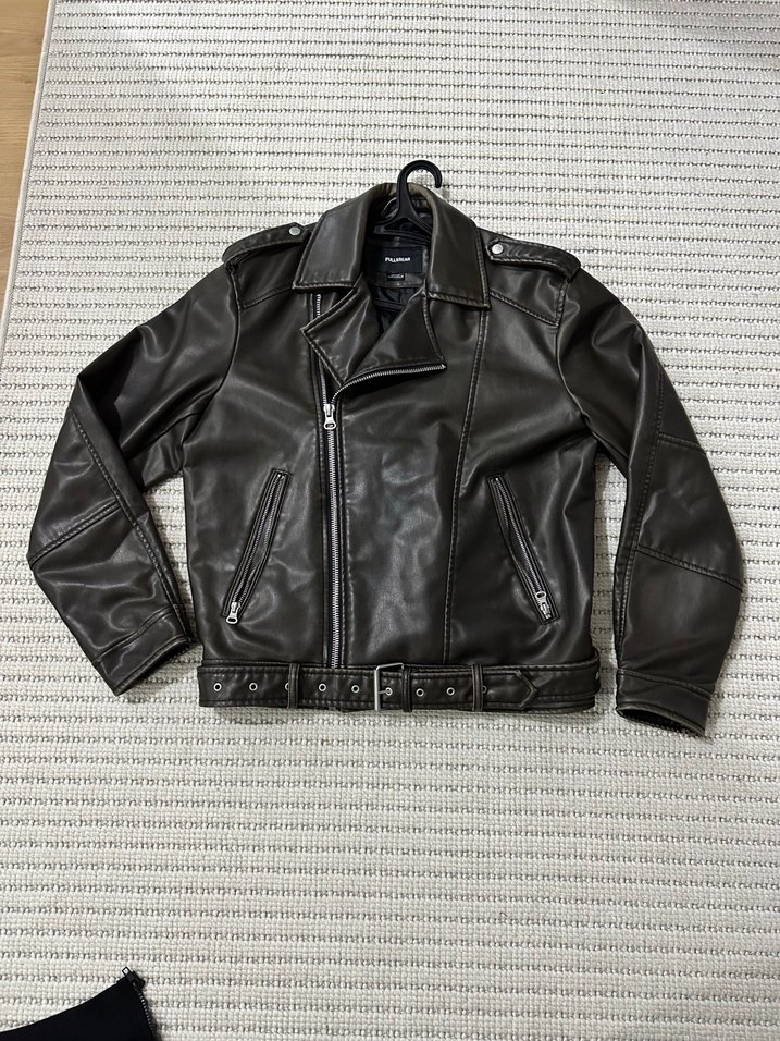 Unisex pullbear eskitme model Deri Biker Ceket - Görsel 3