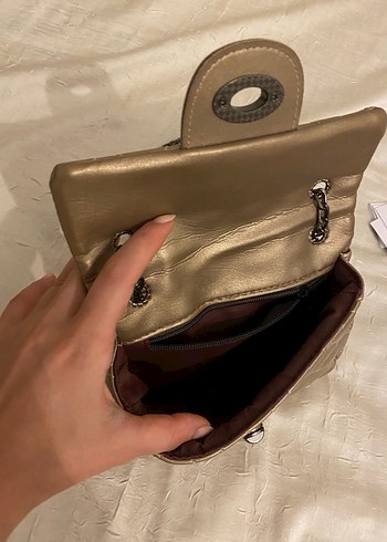  Beden camel Renk Zincir Detaylı Bej Deri Kadın Çanta