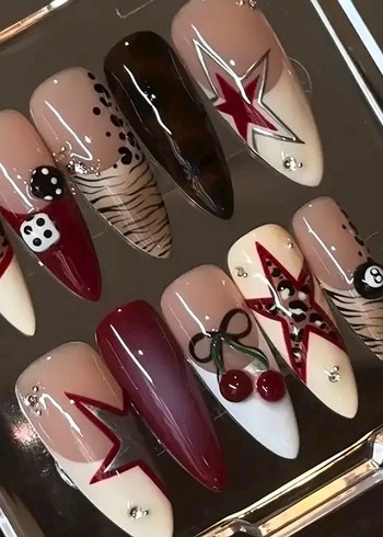 Bordo Desenli Tırnak - Görsel 2