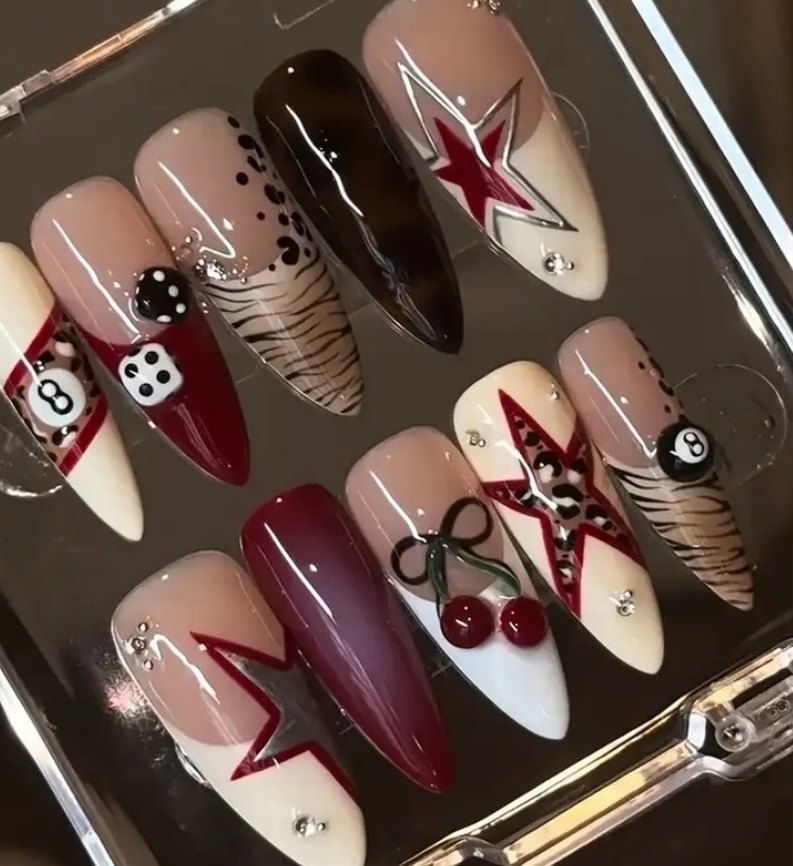 Bordo Desenli Tırnak - Görsel 2