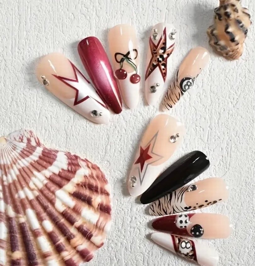 Bordo Desenli Tırnak - Görsel 3