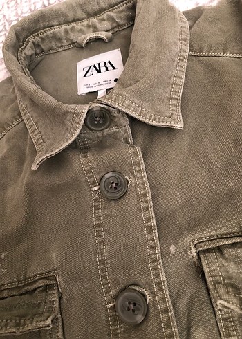 Zara Kadın Haki Kamuflaj Desenli Midi Ceket - Görsel 8