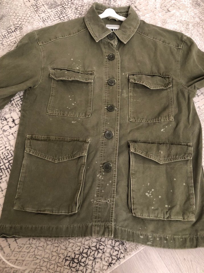 Zara Kadın Haki Kamuflaj Desenli Midi Ceket - Görsel 4