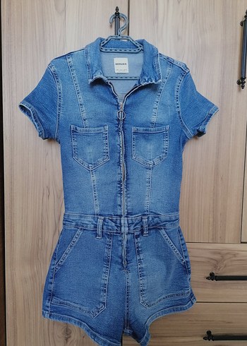 Bershka Kısa Kol Kot Mini Tulum