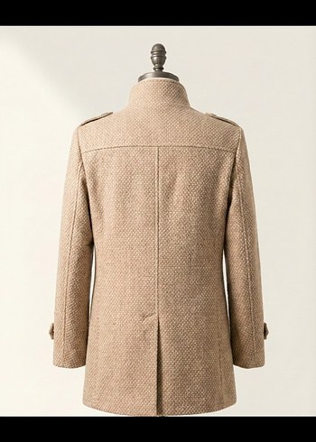 Bej Düğmeli Erkek Midi Kaban - Görsel 3