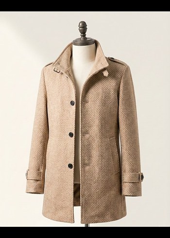 Bej Düğmeli Erkek Midi Kaban - Görsel 2