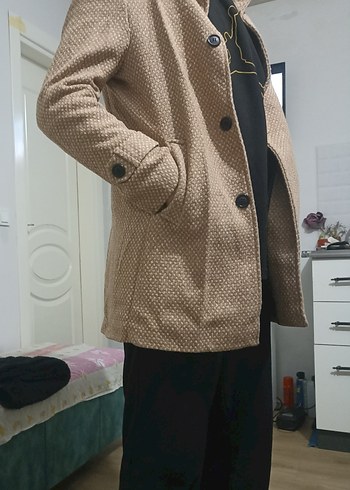 Bej Düğmeli Erkek Midi Kaban - Görsel 6