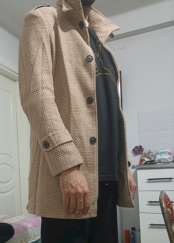 Bej Düğmeli Erkek Midi Kaban - Görsel 5