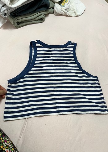 Mavi Kadın Lacivert Çizgili Crop Top