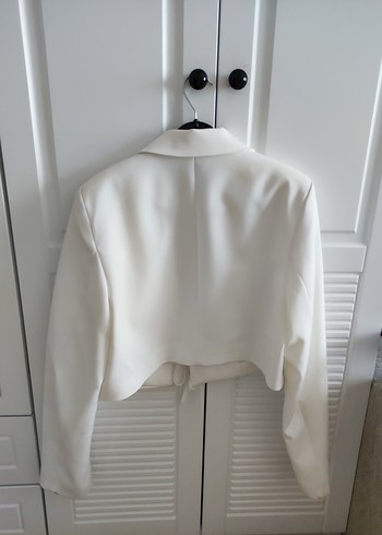 Diğer Bağlamalı Beyaz Kadın Midi Blazer Ceket