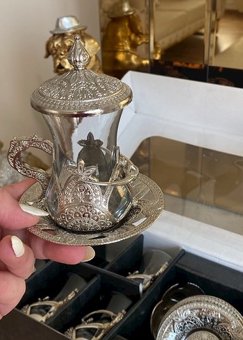 Gümüş İşlemeli gümüş Renkli Çay Seti