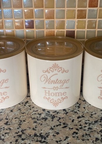 Pastel Beyaz Vintage Mutfak Kavanoz Seti